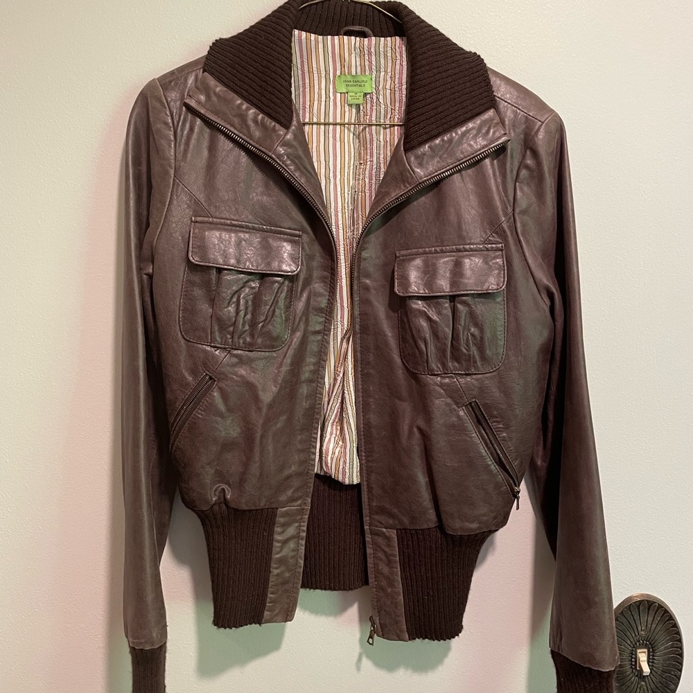 Women’s John Carlisle Essentials Leather Bomber Jack - Brown - Size M